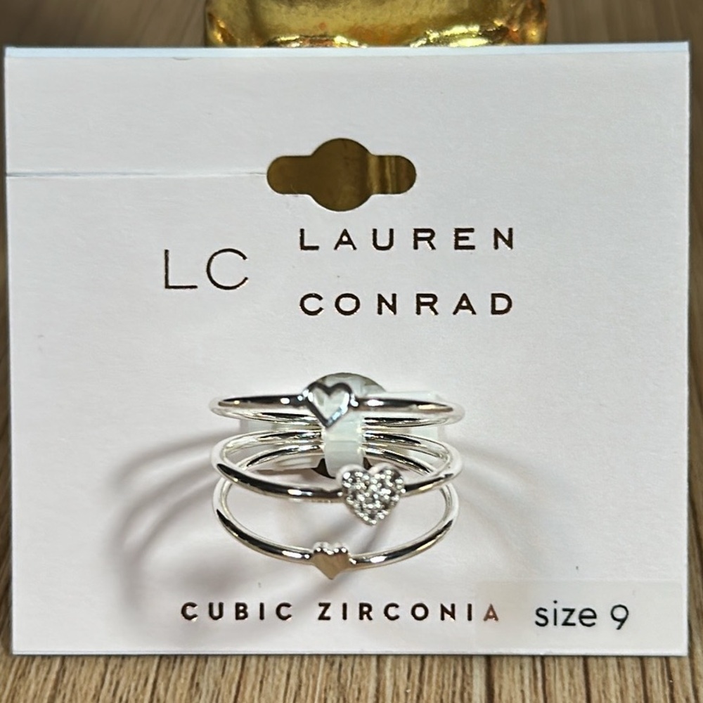 LC Lauren Conrad Silver Heart Ring Set